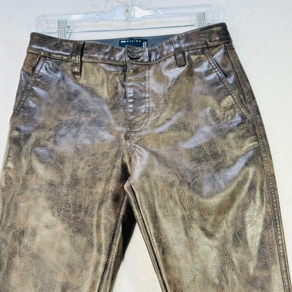 ASOS‎ DESIGN Faux Leather Trousers Mens W28 L32 Brown Distressed Rocker Grunge